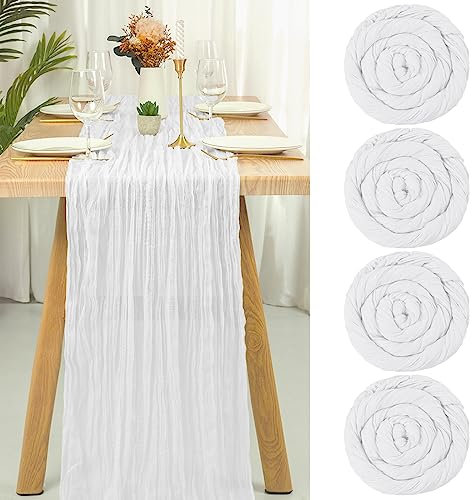 4er-Pack weißer Käsetuch-Tischläufer, halbtransparenter Tischläufer, Gaze-Tischdecke, 10 Fuß, rustikale Dekorationen für Küche, Hochzeit, Urlaub, Party-Zubehör (weiß, 300 cm)