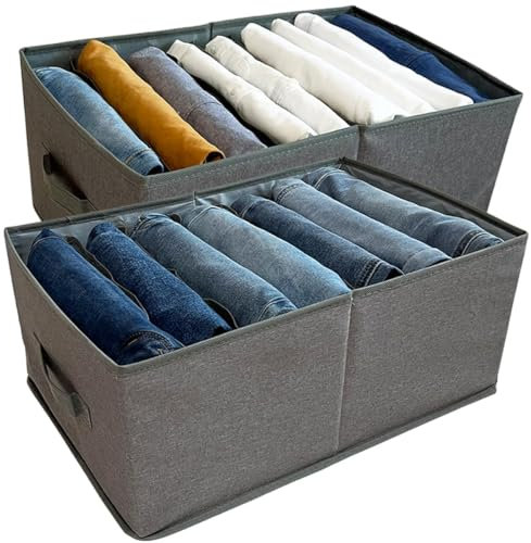 QINGGENG Extra-Large Wardrobe Clothes Storage Organiser with Dividers for Jumper, Jeans, Trousers, Tshirt, Bras, Underwear, Clothing Storage Organiser for Wardrobe, Closet, Pack of 2