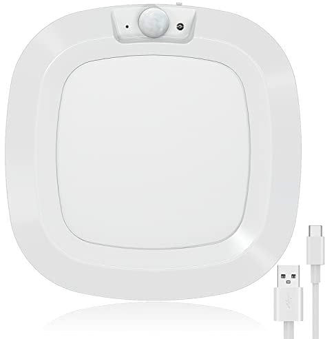 Awanber Rechargeable Motion Sensor Ceiling Light, LED Battery Powered Closet Light Indoor Outdoor 210LM Wireless USB AUTO On/Off Wall Light for Stairs Hallway Pantry Attic Shower - 6000K Cool White