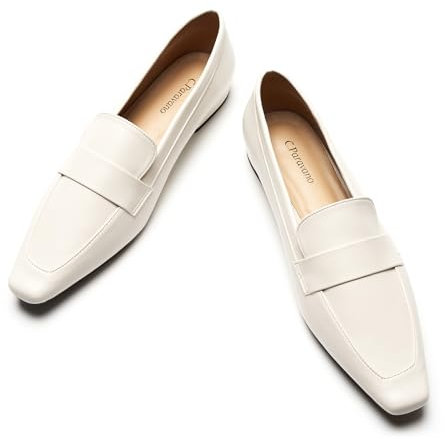 C.Paravano Damen Slipper Frauen | Plattform Flats Loafers| Loafers für Frauen Slip On | Weiß Spitze Zehe Loafers Damen | Casual Fashion Flats | Arbeit Schuhe(40,Weiß)