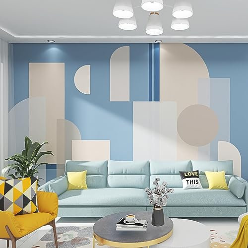 Papier Peint Bleu Beige Géométrie Papier Peint Panoramique Papier Peint Intissé pour Salon Chambre Couloir Tapisserie Murales Papier Peint 3d Papier Peint Décoratif Murale 400x240cm