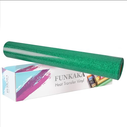 Glitter HTV Vinyl - 12” x 25 Ft FUNKAKA Glitter Green Heat Transfer Vinyl Rolls, Glitter Green Iron on Vinyl for DIY Design