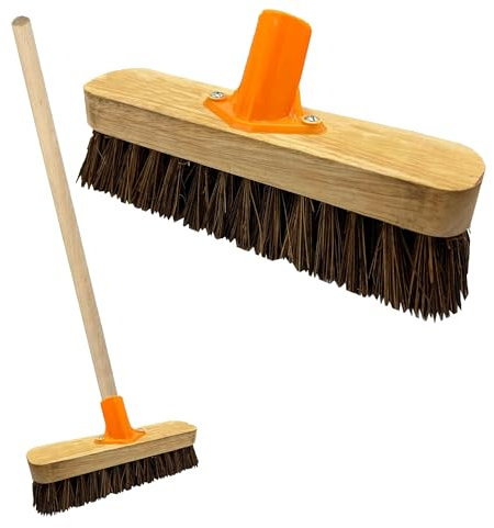 Heavy Duty Strong Stiff Floor Broom Deck Scrubber Brush With Wooden Handle For Garden Pathways (2)