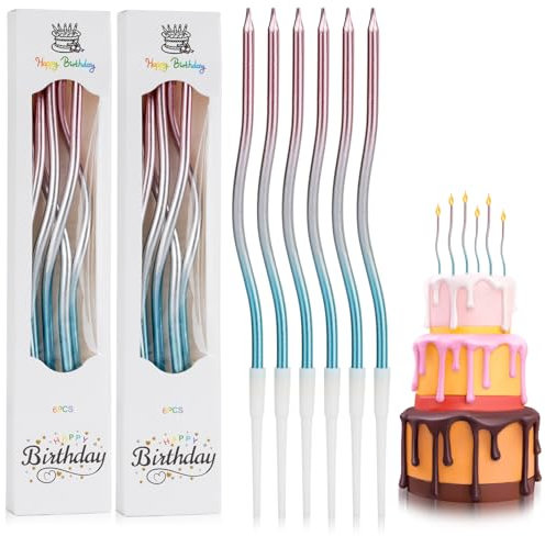 12 Stück Spiralkerzen, Geburtstagskerzen für Torte, Tortenkerzen Geburtstag, Spiral Kuchen Kerzen, Tortenkerzen für Hochzeitsfeier Geburtstag Dekoration