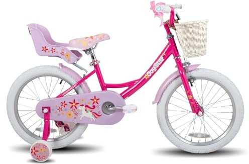 JOYSTAR Einhorn 18 Zoll Kinderfahrrad für 5-8 jährige Mädchen, 18 Zoll Kinderfahrrad mit Stabilisatoren & Kickstand & Korb