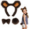 3 Stk Bären Kostüm Zubehör, Bären Ohren Haarreif und Schwanz Fliege Set, Furry Bär Verkleidung Outfit Tier Kostüm Zubehör für Kinder Erwachsene für Cosplay Halloween Karneval Geburtstag Thema Party