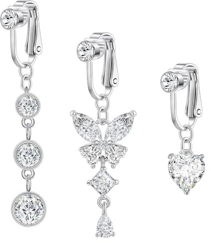 BVLAGIDA Fake Bauchnabelpiercing für Damen, Bauchnabelpiercing Chirurgenstahl, Fake Bauchnabel Piercing Zirkon Schmetterling Herz, mit Geschenk Box