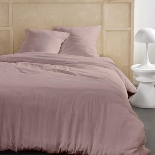 TODAY Parure de lit 2 Personnes 240x220cm Gaze de Coton Unie Rose des sables