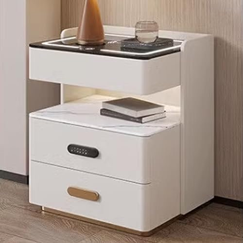 Bedside Table with Drawers Wood, Small Bedside Tables for Small Space 3 Color LED Lights and Speaker, Modern End Side Table for Bedroom and Living Room (Color : B, Size : 50)