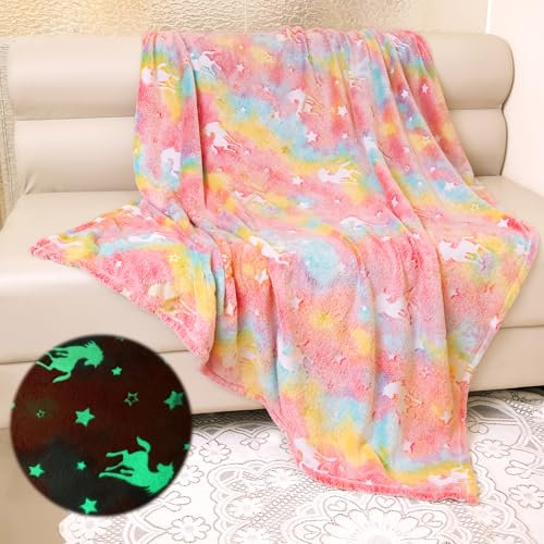 Yeqivo Coperta con unicorno per ragazze, coperta con unicorno che si illumina al buio, coperta rosa per bambini, in morbido pile, (130 * 150CM,Unicorno Rosa)