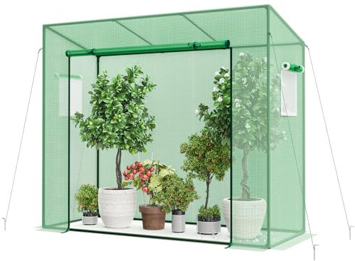 RELAX4LIFE Serre de Jardin Extérieur avec Housse en PE, Porte Zippée, 2 Fenêtres en Maille, Mini Serre de Jardin Légère, Cadre en Métal, pour l'Extérieur, 200 x 77 x 169 cm