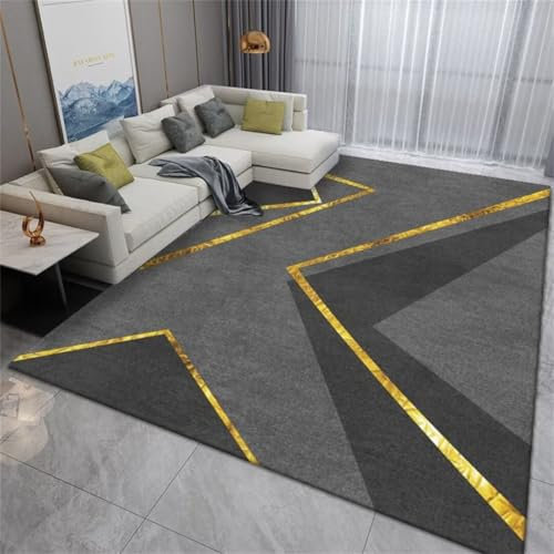 ROSURUG Küchendeko Terrassen Teppich Gold Linie geometrisches Design Schlafzimmer Wohnzimmer Dekoration Zubehör Anti-Milben Anti Rutsch Teppich