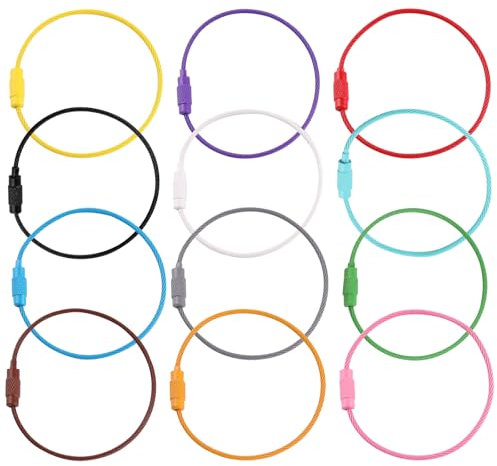 WOLMIK 12 PCS Wire Keychain Cable, 15cm Colorful Stainless Steel Key Ring Holder, Cable Keyring Loop/Hoop Metal Wire Keychains for Luggage Tag, Keys and ID Tag Keepers (12 Colors)