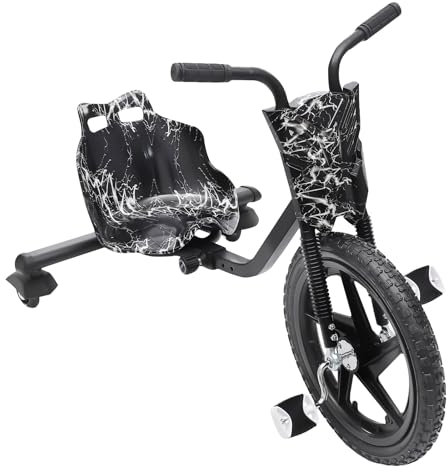 WindWilder 16 Zoll Drift Scooter Kinder Pedal, 360° Drehen Hinterrad Universalrad, Verstellbarer Sitz, Tragfähigkeit 80kg, Drift Trike für 6 Jahre und älter, 90x68x60cm (Schwarz)