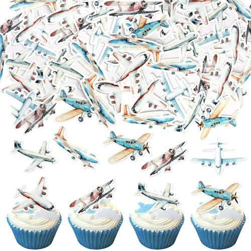 60 Stück Essbare Flugzeug Tortendeko Ebene Cupcake Toppers Flugzeug Kuchen Deko für Baby Dusche Luftfahrt Fighter Thema Geburtstag Cupcake Dekorationen