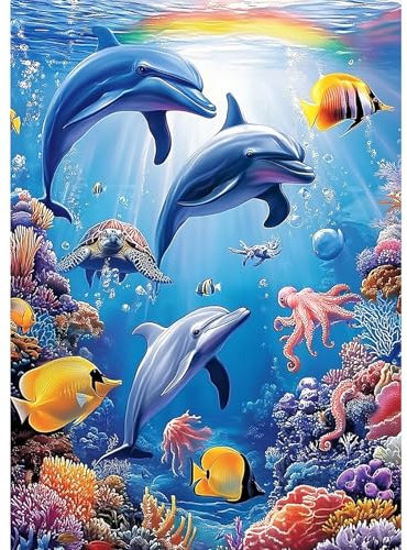 MXJSUA Diamant Painting Bilder, Delfine Meereswelt Diamond Painting für Erwachsene Anfänger, 5D DIY Diamant Malerei für Zuhause Dekor 30x40 cm