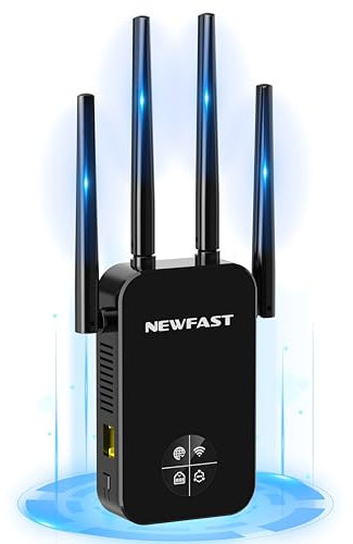 NEWFAST Ripetitore WiFi Potente per Casa, 1200Mbps WiFi Extender Dual Band 2.4GHz/5GHz con 4 Antenne, Porta Ethernet, WPS, Display Intelligente, Supporta Modalità Ripetitore/Router/AP