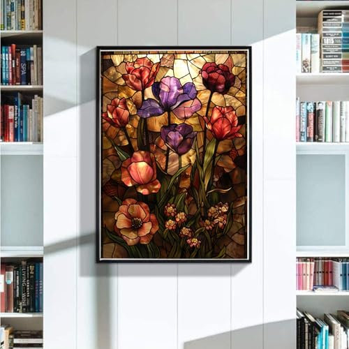 Diamond Painting Blumen Diamond Painting Erwachsene groß xxl 60x80 cm, 5D Diamant Painting Bilder Glas DIY Full Eckige Drill Diamond Painting Set für Erwachsene und Anfänger für Haus Wanddeko 7-7
