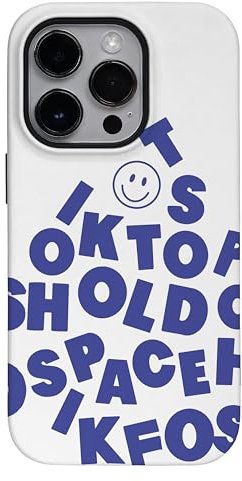 Juuui Playful Text Phone Case with White Background, Blue Letters & Smiley Face – Stylish Protective Case for iPhone 12