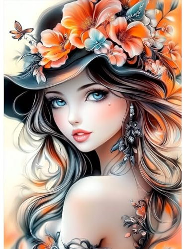 MAXBYE Diamond Painting Art Kits für Erwachsene, Schöne Dame Diamond Kunst Komplett Set DIY Gem Kunsthandwerk Für Anfänger, 5D Blumen Diamant Bilder Kristall Kreuzstich Home Wall Decor 30x40cm