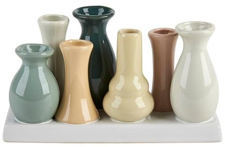 Mariles Vasen Set auf Sockel Blumenvasen Blumengefäß Tischdeko Tafeldeko Blumendeko 10 x 20 cm Creme