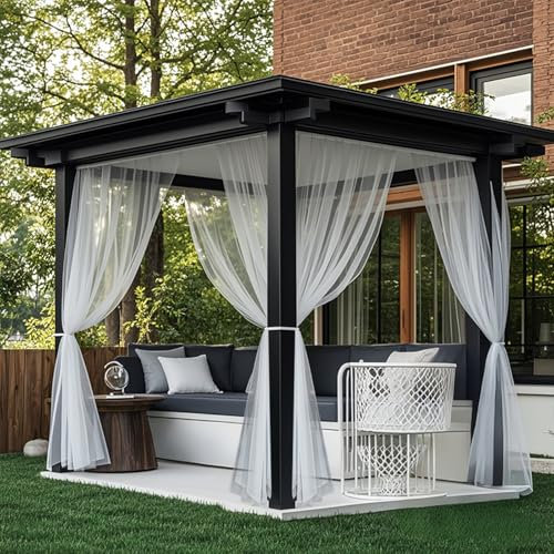 BTTO Rideaux d'extérieur, Lot de 2 Rideau Voilage Moustiquaire Exterieur Lumière Filtrer Transparent avec Bricolage Réglable pour Patio, Jardin, Gazebo, Blanc, L160 X H305 cm