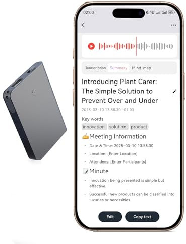 AI Voice Recorder,Voice Recorder, App Control, AI Notetaker, AI Transcribe & Summarize Support 144 Languages, 64GB Memory, Audio Recorder for Lectures, Meetings