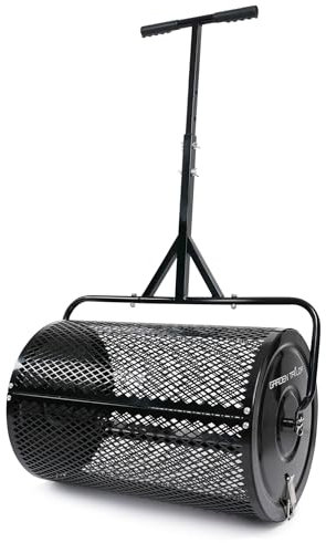 Garden Tailor Compost Spreader Peat Moss Roller: 30 in Lawn Spreader with Installation Support Accessories 3 Heights Adjustable for Garden Top Soil, Manure, Mulch, Top Dressing