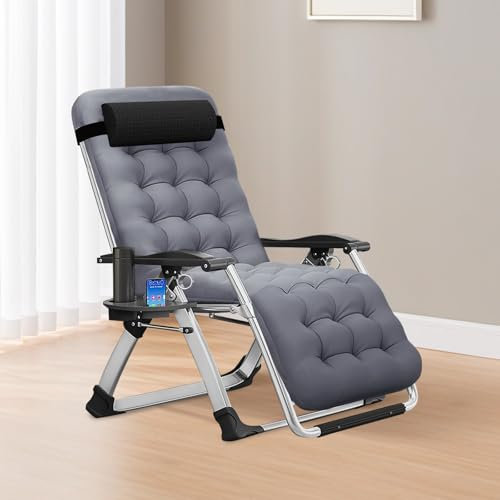 MOPHOTO Zero Gravity Liegestuhl, Gartenliege klappbar, 200 kg Traglast zusammen mit Polster und Seitentasche, perfekt für Nickerchen, Relaxliege, Gartenliege, Balkonliege(Bimssteingrau)