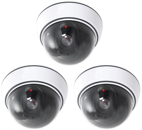 LEKEFETO Caméra factice dôme avec lumière LED clignotante : Lot de 3 caméras factices pour l'intérieur et l'extérieur, caméra de surveillance factice avec matériel de montage – Solution de sécurité