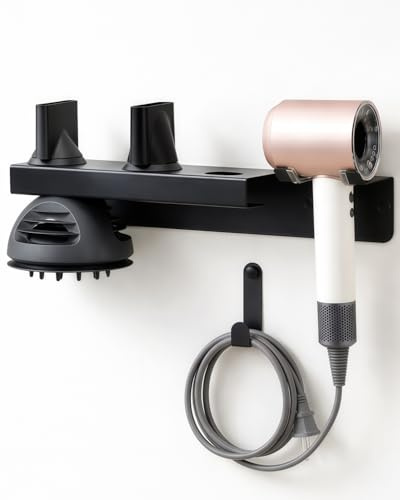 Bowyune Dyson Föhn Halterung, Föhn Halterung Ohne Bohren für Dyson, Haartrocknerhalter Ohne Bohren aus Edelstahl mit Magnetischer Wandmontage Schwarz für Bad Hotel Barbershop