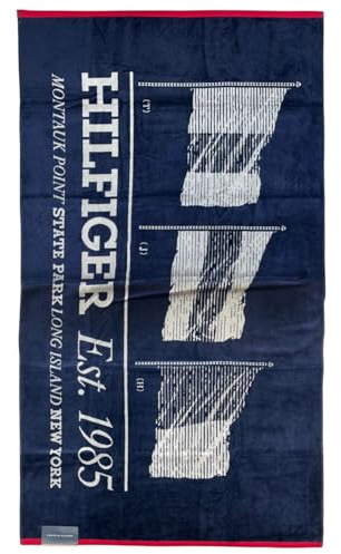 Tommy Hilfiger Strandtuch aus reinem Baumwoll-Frottee, Design: Skipper 51, Größe: 90 x 170 cm