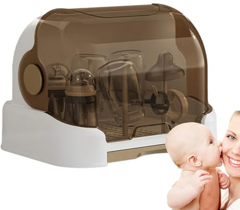 Baby Bottle Drying Rack with Toddler Bottle Storage Box, Dustproof Storage Box with Lid, Removable Drip Tray, Dustproof Babies Countertop Drying Rack for Bottles, Teats, Cups, Pump