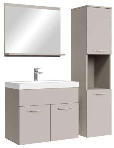 Badplaats B.V. Montreal - Set di mobili da bagno, 60 x 35 cm, in cashmere, con specchio e armadio laterale