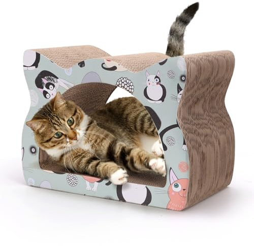 Nobleza Katzenkratzbrett aus Karton， Katzenkopf-Design， 2-in-1 Spielzeug zum Kratzen und Ausruhen， Umweltfreundlich und Robust
