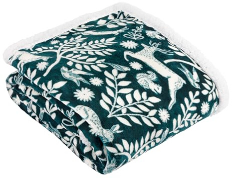 furn. Skandi Woodland Überwurf – Skandinavische Sherpa-Fleecedecke mit Waldtieren (Wald – 140x180cm)