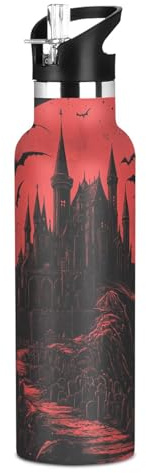 siphylline Gothic Vampire Castle Leakproof BPA Free Reusable Water Bottle Insulated with Handle Double Wall Vacuum for Sports, Travel, and School