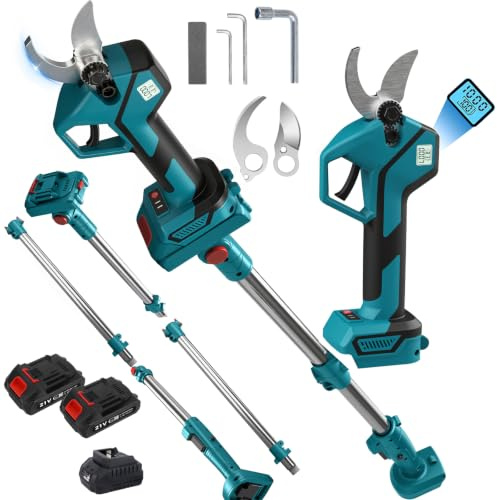Akku Astschere Kompatibel mit Makita 18 v,Öffnung 50 mm | 2m pole,2x 3.0 AH,30 mm Schnittdurchmesser,LCD Display Elektrische Gartenschere Für Baumzweige, Blumen, Büsche