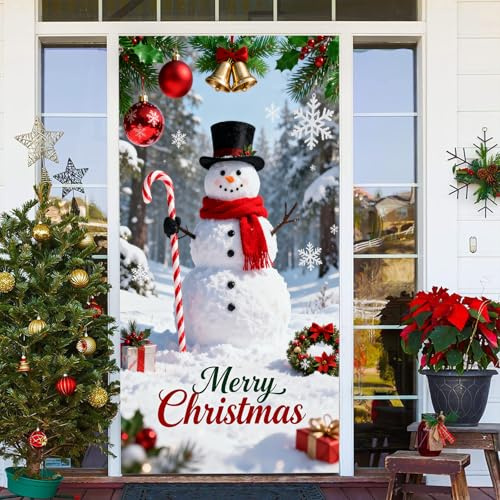 Cubierta elástica para puerta delantera de Navidad, pancarta de puerta de Navidad, decoraciones de pancarta para cubierta de puerta de Navidad, decoración de puerta delantera para exterior e interior