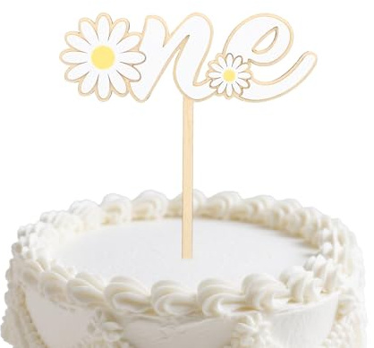 Daisy One Cake Topper, First Birthday Poplar Cake Topper One Year Decor for Cupcake Decoration Baby Shower First Anniversary Favors