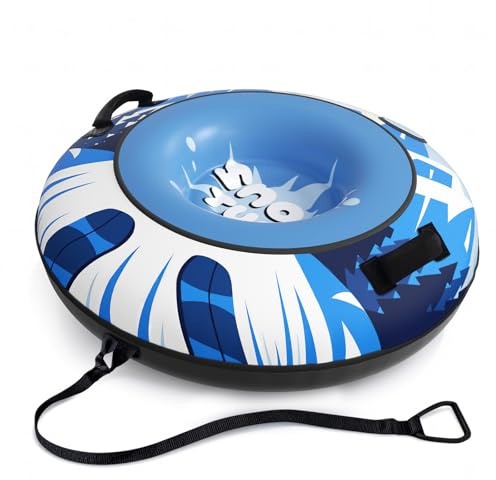 Snow Tube Sled with Premium Canvas Cover, Heavy Duty Snow Tubes for Sledding, 47 Inflatable Snow Sled for Kids & Adults, Towable Design with Reinforced Bottom Protection Layer, Winter Outdoor Fun