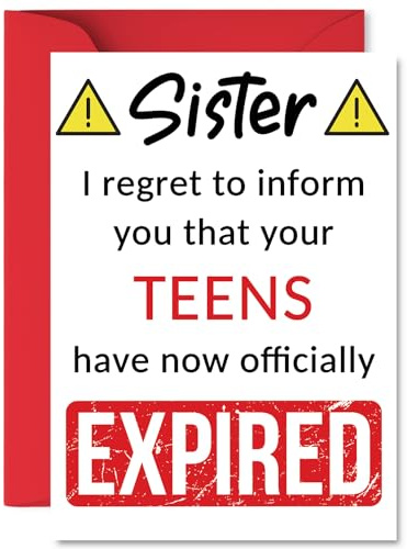 Funny 20th Birthday Cards for Sister, Your Teens Have Expired | Happy Birthday Card for Sister from Brother Step Sibling, A5 Banter Joke Humour Bday Greeting Cards Gift