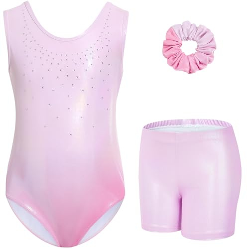 Gogokids Ensemble de Gymnastique en Trois Pièces pour Filles, Costume de Gymnastique sans Manches avec Shorts et Bandeau, Tenue de Ballet et Danse avec Leotard Étincelant pour Filles, Tricots sans