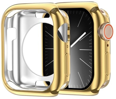 GEEDOOWIN 2 Stück [Nein Displayschutz] Weiches TPU Schutzhülle für Apple Watch Series 9/8/7 41mm, Ultradünne Rundum Rahmen Stoßstange hülle, Schockfest Leicht Schutz für iWatch 41mm zubehör, Gold