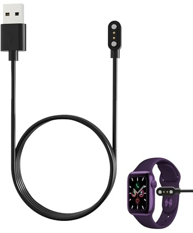 Ebksqs Smartwatch-Ladekabel, magnetisch, 2-polig, 4 mm, 60 cm, USB, schwarz, nur kompatibel mit bestimmten 2-poligen magnetischen 4-mm-Schnittstellen