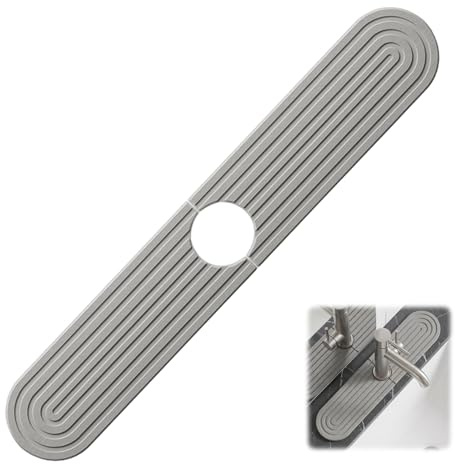 Absorbent Faucet Mat, Faucet Mat for Kitchen Sink 60x10cm Stone Drying Mat Kitchen Quick Dry for Counter Bathroom Kitchen (Gray)