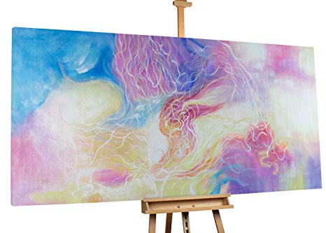 KunstLoft® Gemälde 'Electric Love' in 200x100cm | XXL Leinwandbild 100% handgemalte Bilder | Abstrakt Gelb Lila Music XXL | original Wandbild-Unikat | Ölgemälde auf Leinwand | Modernes Kunst Bild | Sehr großes Ölbild auf Keilrahmen
