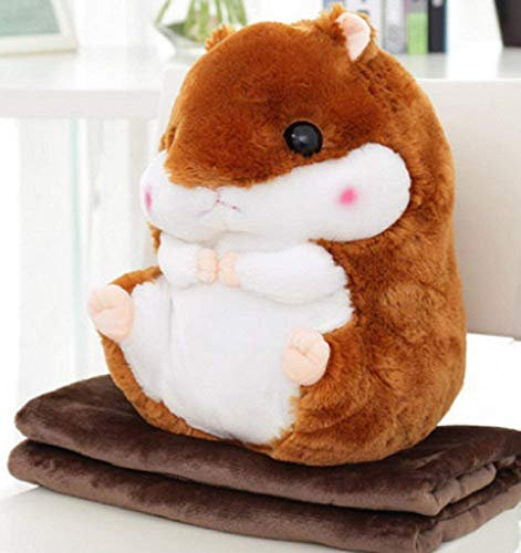 YunNasi 2 in 1 Hamster Kuscheltier Plüschtier Hamster Kissen mit Kuscheldecke Super Süßes Geschenk für Kinder und Freundin (Braun)