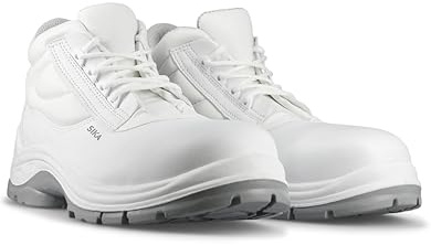 SIKA Beat Mid Sicherheitsstiefel, metallfreie Zehenkappe aus Verbundmaterial, wasserabweisendes Mikrofasergewebe, rutschfeste PU-Sohle, waschbare Arbeitsstiefel für die Lebensmittel- & Medizinbranche