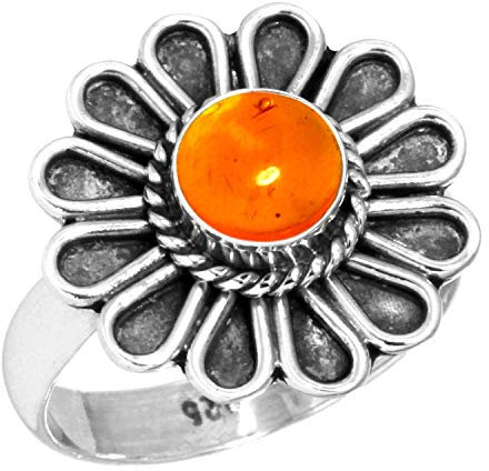 Jeweloporium 925 Silber Ringe für Damen Orange Bernstein Edelstein Mode Silber Ringe Größe 50(15.9) Halloween Geschenk Boho Schmuck
